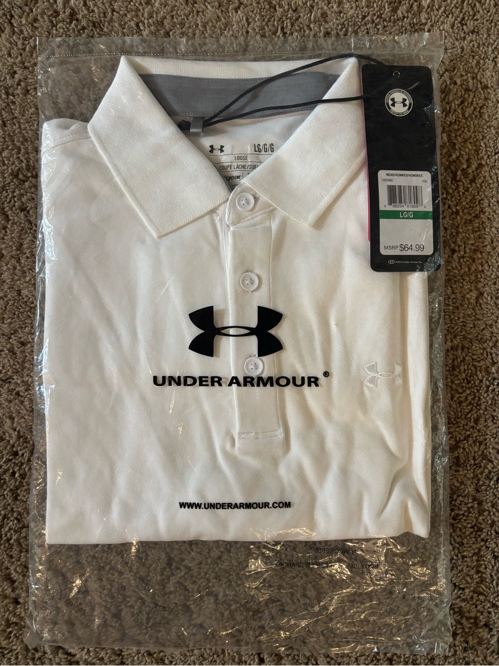 LG White Polo with Black Under Armour Logo